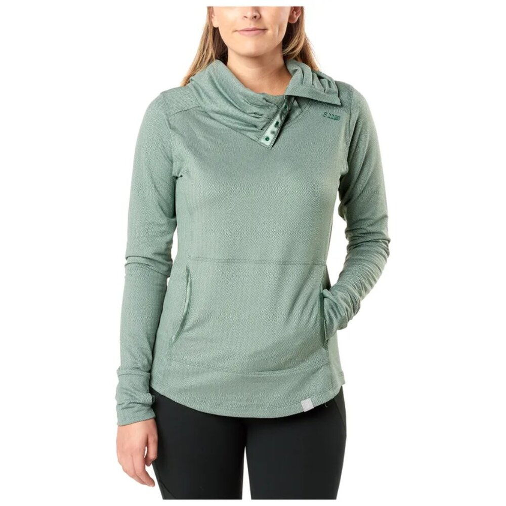 5.11 Tactical Aphrodite Cowl Neck Pullover Herringbone Green Snap Button size S